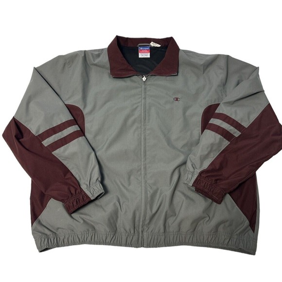 Champion Vtg Windbreaker Jacket Full Zip Gray Maroon Colorblock y2k Retro Men XL - Picture 1 of 6